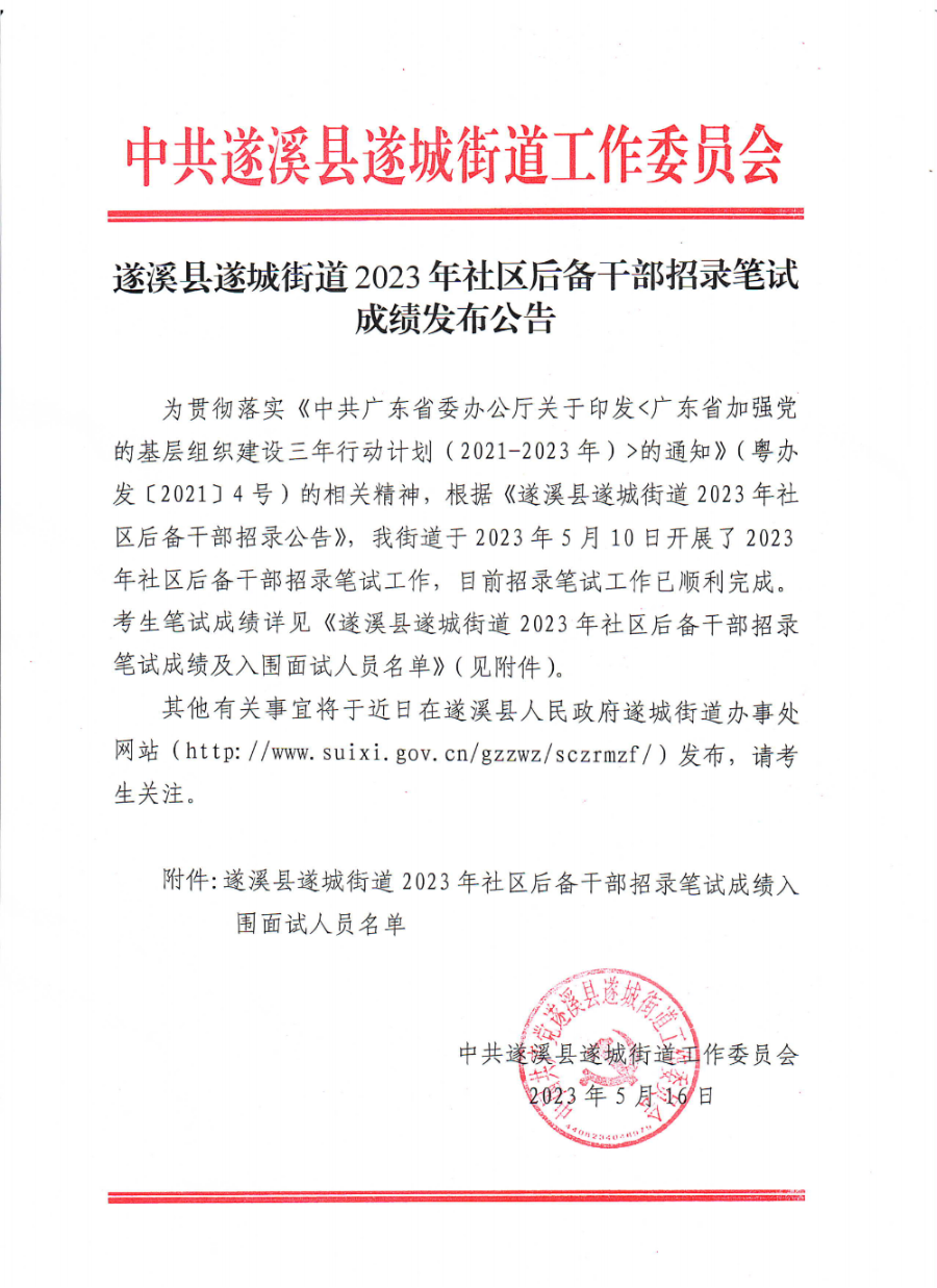 關(guān)于遂溪縣遂城街道2023年社區(qū)后備干部招錄筆試成績的公告_00.bmp