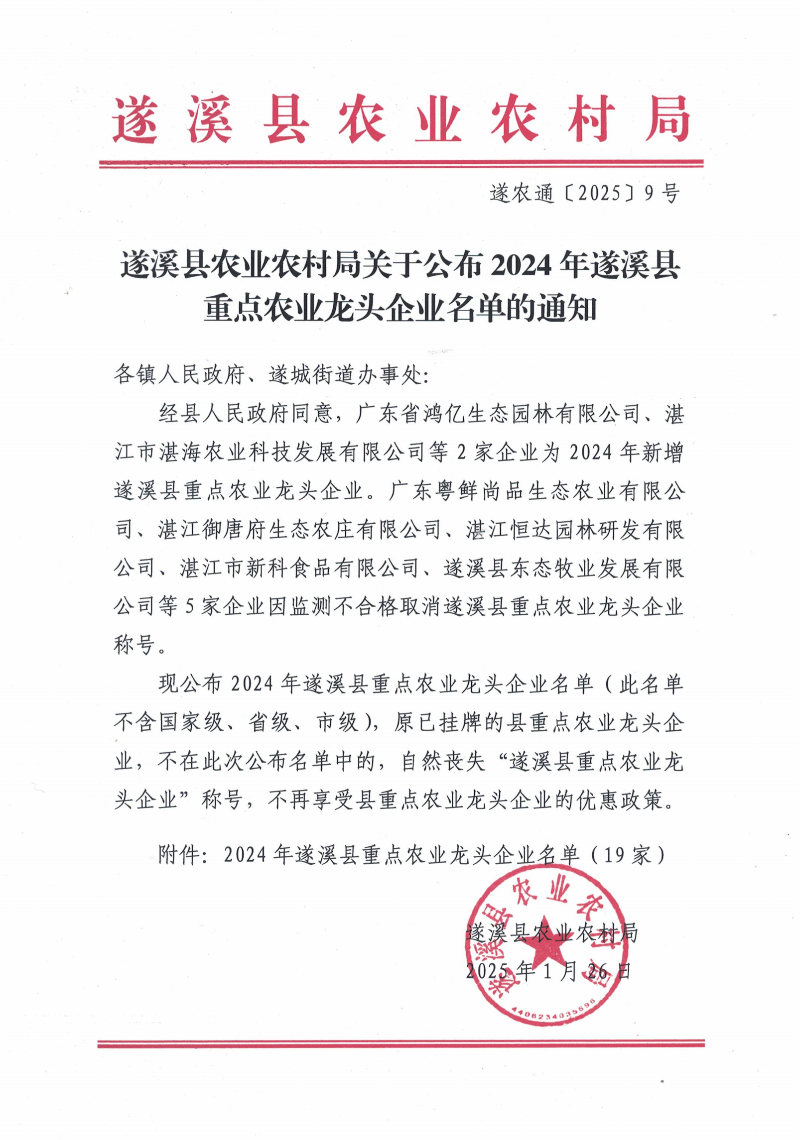 （遂農通〔2025〕9號）遂溪縣農業農村局關于公布2024年遂溪縣重點農業龍頭企業名單的通知_00.png