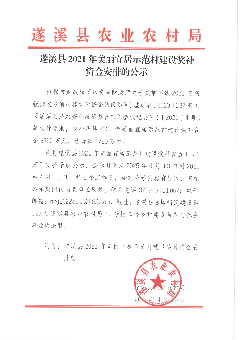 遂溪縣2021年美麗宜居示范村建設(shè)獎補資金安排的公示_00.png